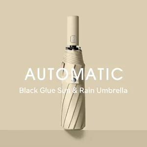 Fully Automatic Folding Umbrella 10/12 Ribs Windproof UV Protection Black Coating Sunshade Rain Parasol For Adults