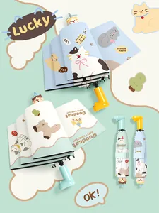 Cute cartoon cat folding umbrella featuring a colorful pinwheel and L-shaped handle