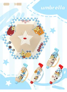 Cute cartoon star person five-fold sunshade umbrella with colorful J-shaped handles