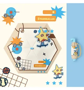 Macro view of fun star person cartoon prints on compact five-fold sunshade umbrella