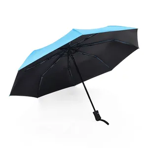 Blue and black automatic folding umbrella with windproof and sun protection features