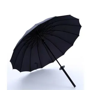 Large windproof automatic katana umbrella featuring a unique Japanese sword handle design