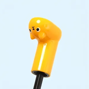 Compact travel umbrella with a cute yellow cartoon cat character shaped handle