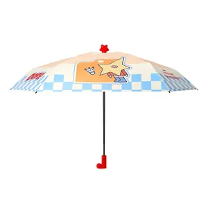 Cute cartoon star person five-fold sun umbrella with red star topper and boot handle