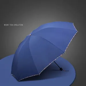 Extra large 10-rib reinforced folding umbrella with UV protection in classic deep blue