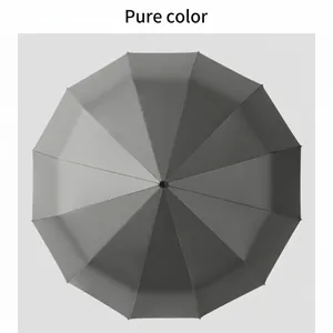 Large dark gray automatic folding sun and rain umbrella with pure color minimalist design