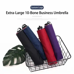 Extra large 10-rib folding business umbrellas in multiple colors for sun and rain