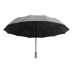 Automatic foldable large windproof umbrella with gray and black double canopy