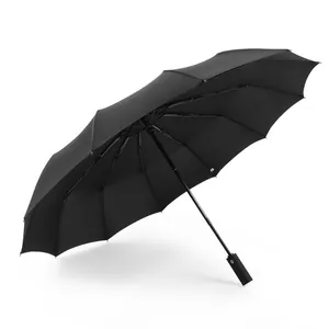 Professional large black automatic folding umbrella for sun and rain protection
