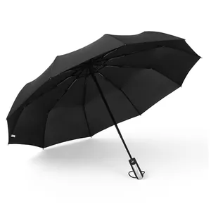 Premium large black automatic folding umbrella featuring a reinforced windproof frame