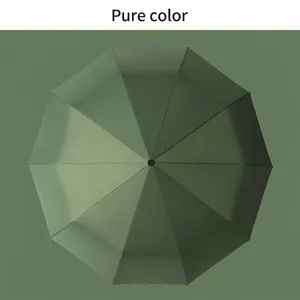 Minimalist dark green automatic sun and rain umbrella with wind-resistant canopy