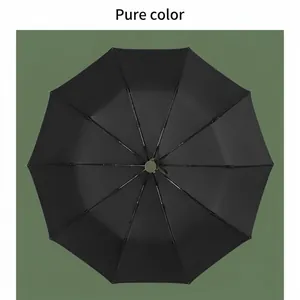Large black automatic folding umbrella with windproof reinforced ribs for sun and rain