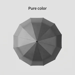Professional top view of a solid dark grey automatic folding windproof umbrella.