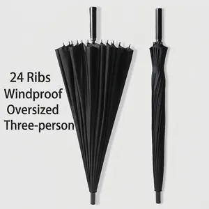Large Capacity 24-Rib Windproof Long Handle Straight Umbrella Business Oversized Parasol For Men Women Outdoor Travel Rain Gear