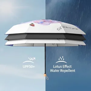 Paraguas plegable compacto de 5 pliegues con doble capa floral para sol y lluvia UPF50+