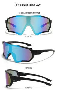 Multi-angle view of sports cycling sunglasses with iridescent lenses and black frame