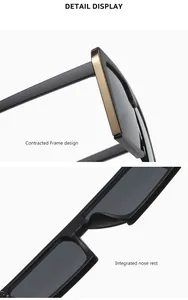 Detailed view of stylish square sunglasses frame and integrated nose rest design