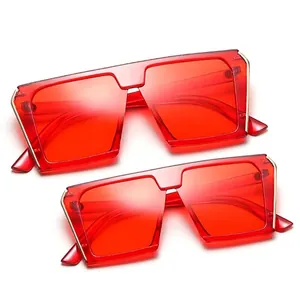Stylish parent-child red flat top square sunglasses set for mother and child