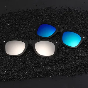 Polarized clip-on sunglasses with TR90 frames and blue/silver mirrored lenses