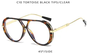 45-degree side view of retro tortoise shell double bridge glasses frame design