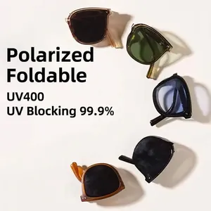 Occhiali da Sole Polarizzati Pieghevoli Portatili Donna Uomo Montatura Quadrata Grande Protezione UV400 Occhiali da Sole da Viaggio