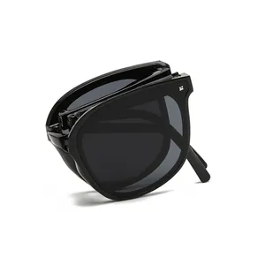 Professional black folding square frame sunglasses with polarized UV protection lenses.
