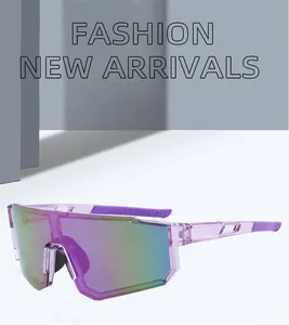 Purple frame sports cycling sunglasses with multi-color lenses for outdoor wind protection