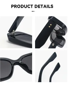 Vistas macro detalladas de gafas de sol de plástico negro premium con protección UV