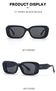 Gafas de sol negras de diseño para mujer en vistas frontal y lateral de 45 grados