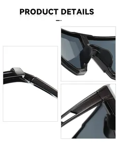 Detailed macro views of the hinge, nose pads, and frame of sports cycling sunglasses