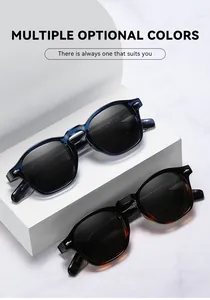 Detail view of retro square round polarized sunglasses in multiple color options