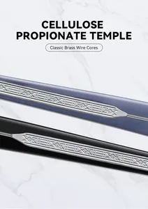 Detailed macro view of cellulose propionate sunglasses temples with brass wire core