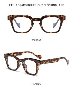 Retro square leopard frame blue light blocking glasses shown from front and side angles