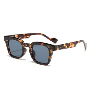 Vintage square tortoise shell sunglasses with blue lenses and UV protection