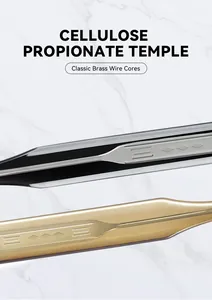 Primer plano de varillas de gafas de propionato de celulosa con detalle de núcleo de latón