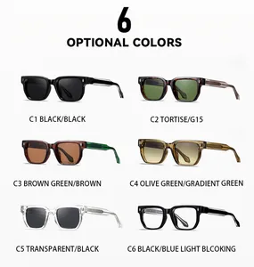 Muestra de seis elegantes gafas de sol de montura cuadrada en varios colores