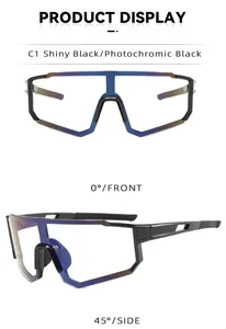 Detailed views of shiny black photochromic cycling glasses at 0 and 45 degree angles