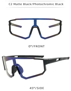 Comprehensive detail view of photochromic cycling sunglasses from front and side angles