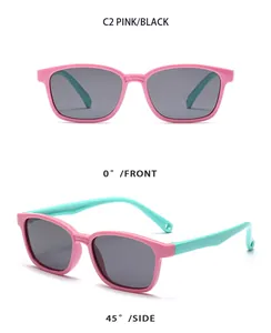 Detaillierte Mehrwinkelansicht der rosa und mintfarbenen polarisierten Kindersonnenbrille