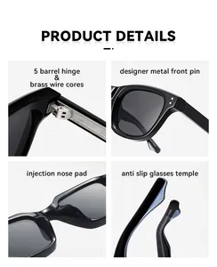 Close-up of 5 barrel hinge and anti-slip temple details of propionate sunglasses.