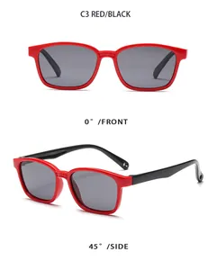 Rote und schwarze quadratische Polarisierte Kindersonnenbrille von vorne und der Seite