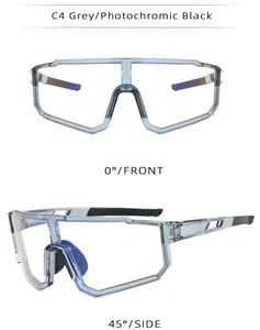Front and 45-degree side view of photochromic cycling sports sunglasses with C4 grey frame