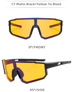 Multiple detail views of photochromic cycling sports sunglasses with matte black frames.