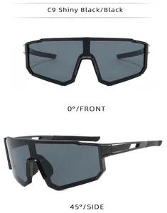 Front and side views of shiny black cycling sports sunglasses for outdoor racing