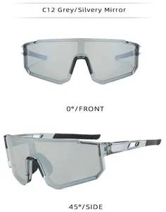 Detailed front and side views of grey silvery mirror cycling sunglasses
