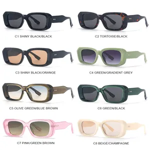 Colección de gafas de sol rectangulares de diseño en ocho variadas opciones de color.