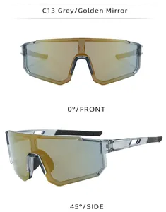 Multi-angle views of cycling sports sunglasses with golden mirrored lenses and grey frames.