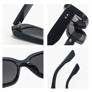 Gafas de sol rectangulares de plástico negro con protección UV para hombre y mujer