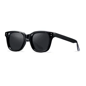 Premium black square frame sunglasses with UV protection and stylish rivets for men and women