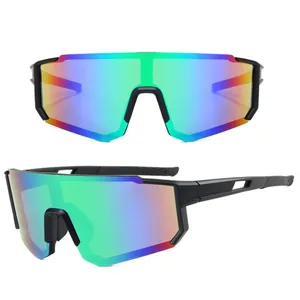Professional windproof cycling sports sunglasses with rainbow UV protection lenses
